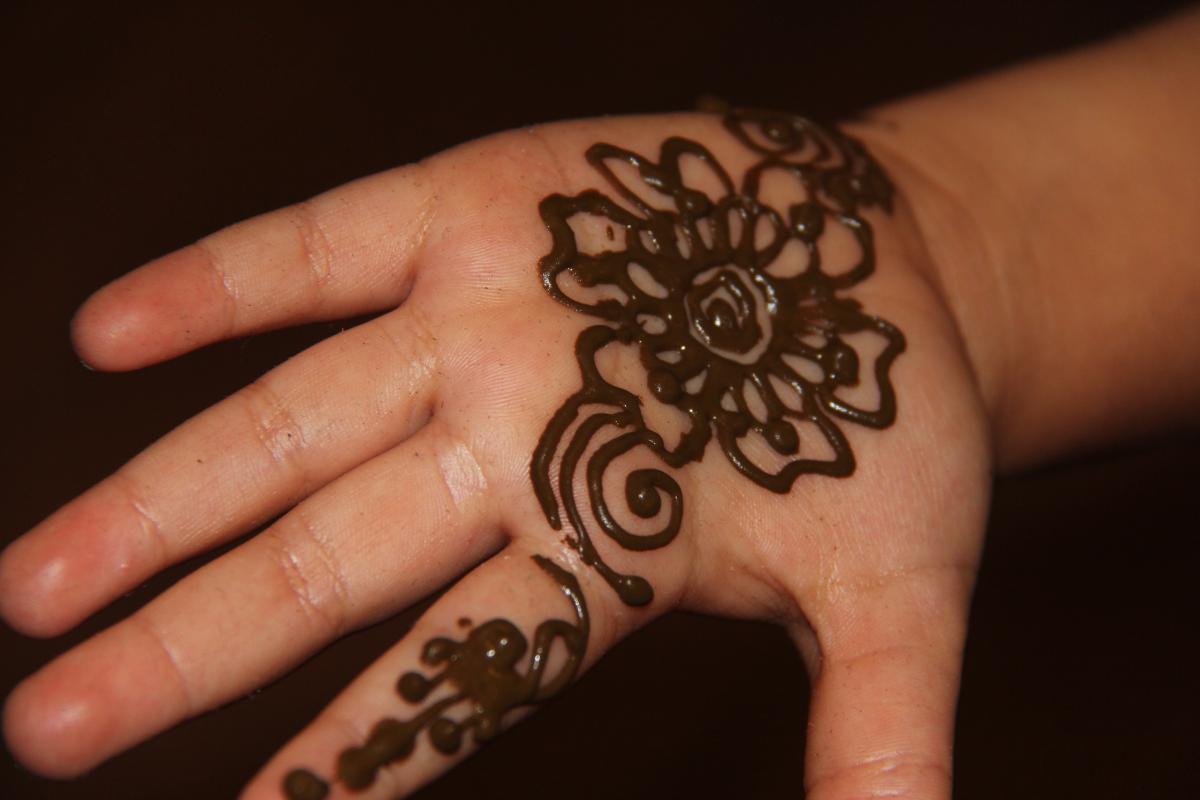 A hand decorated with henna