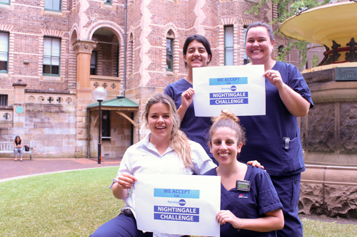 Sydney/Sydney Eye Hospital nurses holding up Nightingale Challenge 2020 signs 