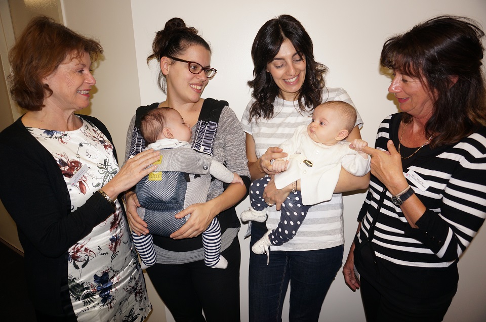 Two new mums with babies and their child and family health nurses