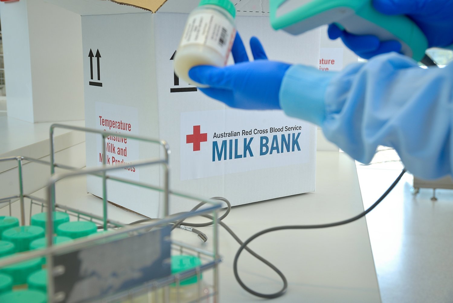 close up of milk being labelled at the Red Cross Milk Bank