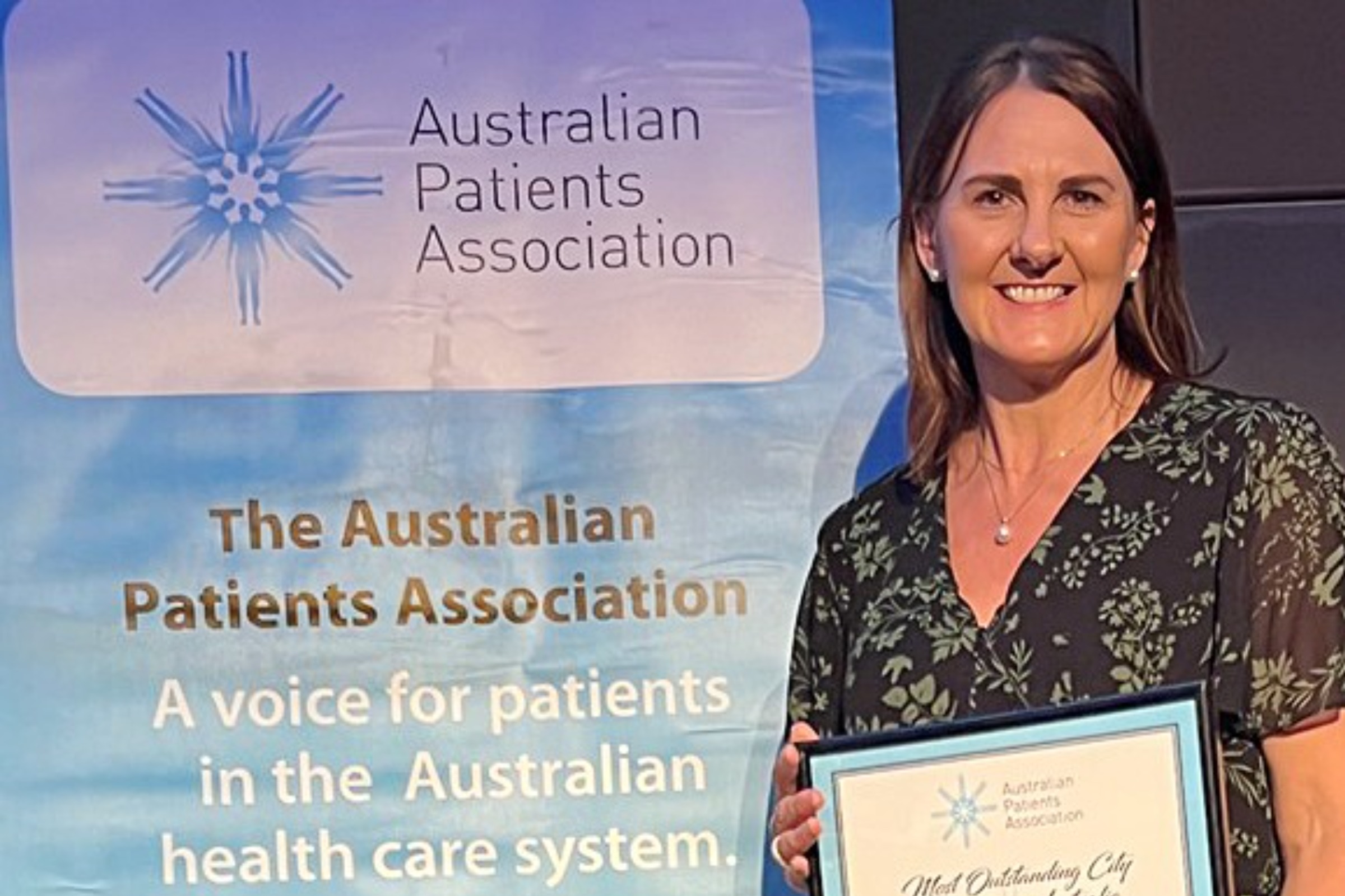 Joanne Newbury, Acting General Manager Sutherland Hospital with the award for Most Outstanding Metropolitan Hospital in Australia Award last week at the National Awards Night for the health sector, run by the Australian Patients Association